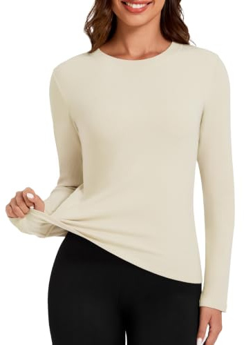 Harlamvar Women Thermal Tops Micro Fleece Lined Top Round Neck Winter Shirt | Warm, Soft, Wicking, Lightweight, Long Sleeve, Crew Neck, Thermal Base Layer Undershirt for Ladies