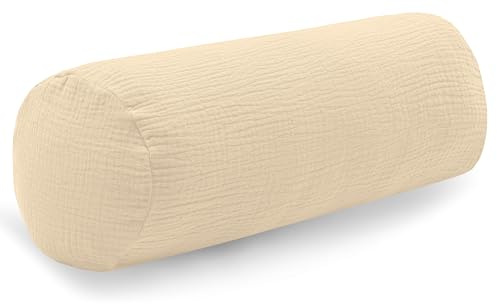 PinkZebra Nackenrolle Bezug aus Musselin ca. 15 x 40 cm, Nackenrollenbezug mit Reißverschluss, Nackenrollenüberzug, Hülle Kissenbezug für Nackenrollen, Nackenrollenhülle, Hellbeige