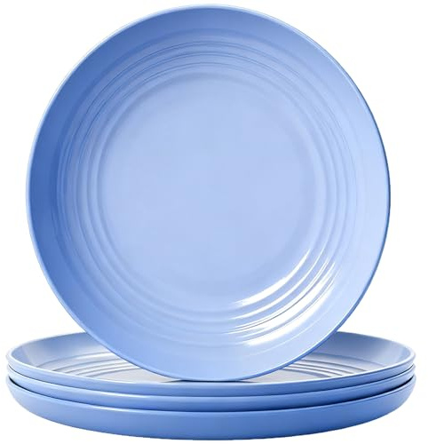 4 Pcs Unbreakable Dinner Plates, 7.8'' Reusable Lightweight Plastic Plates | Salad Dishes Plate for Pizza, Pasta, Bread, Snack, Dessert, Microwave and Dishwasher Safe (Blue)