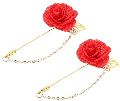 QUARKZMAN 2Pcs Broche Épingle de Fleur Orange | AVEC Feuille D'Or et Chaîne à Pompon en Satin pour Costume de Mariage