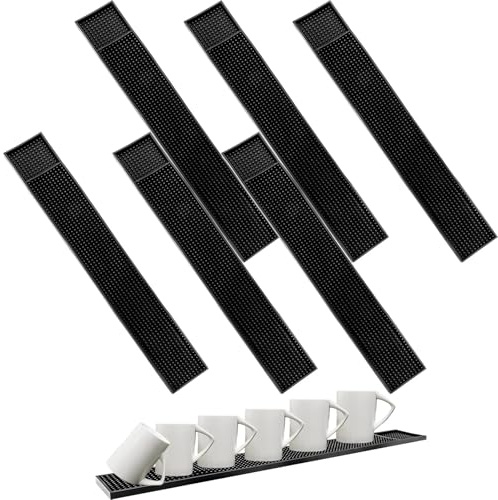 MUXHEL 6 Stück 8 x 60 cm Bar Matte, Barmatte Gummi, Schwarz Gummi Abtropfmatte, Trockenmatte, Bar Service Matte Barmatte rutschfest für Bar, Club, Küche, Restaurant