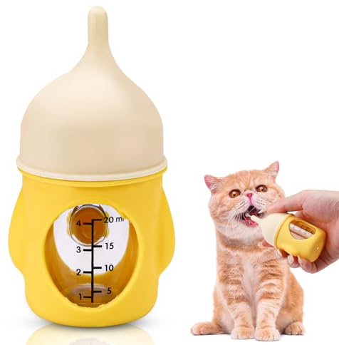 Kit d'alimentation pour chaton en silicone anti-étouffement - Petite échelle transparente - Pour allaiter les nouveau-nés, chats, chiens, animaux domestiques (jaune, 20 ml)