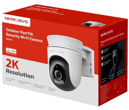 MERCUSYS MC510 Telecamera WiFi Esterno 2K 3MP, Videocamera Sorveglianza 360°, Visione Notturna a Colori, Audio a 2 Vie, Rilevamento di Movimento, Allarme/Notifica, Zona Privacy, Supporta microSD 512GB