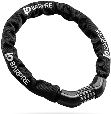 Barpre 5-Digit Combination Bike Chain Lock, 90cm Total Length (75cm Chain), 8mm Steel Keyless Bicycle Lock with Scratch-Proof Sleeve for Commuter Bikes, E-Scooters & Gates, Black