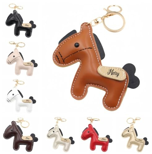 Porte-clés Cheval En Cuir Personnalisé, Avec Gravure Des Noms Du Couple Ou Initiales Sur Le Pendentif, Accessoire Charmant Pour Sacs À Dos, Sacs À Main Ou Porte-clés, Cadeau Pour Meilleure Amie