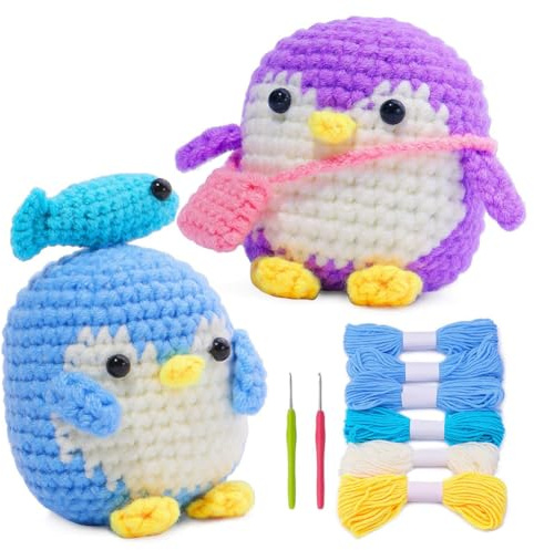 KMFASVX Tiere Häkelset für Anfänger,Pinguin Häkeln Tier Kit,DIY-Strickzubehör, Stricken für Häkelliebhaber,Tolles Geburtstags- und Festtagsgeschenk Handgemachtes Geschenk