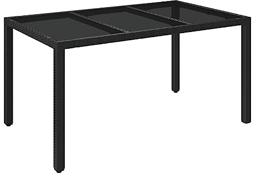 Nqyjm Table à Manger d'extérieur, Table de Jardin Dessus en Verre Noir 150x90x75cm Résine Tressée pour Jardin, Plage, Balcon, Terrasse, Camping Model 3