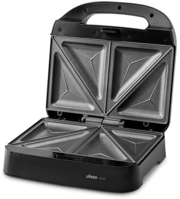 Ufesa Sinai Sandwichmaker 750W, 2 Sandwiches, Antihaft-Dreiecksplatten, Automatische Temperatur, Kompakt mit Vertikaler Aufbewahrung, PFOA-frei, Gesundes Kochen, Kabelaufwicklungssystem