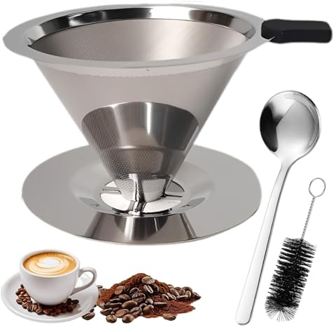 3 Pcs Coffee Dripper Set, Coffee Strainer and Pour Over Coffee Dripper, Reusable Coffee Filters with Scoop and Brush, Stainless Steel Coffee Filter for Coffee and Vietnamese Coffee Preparation
