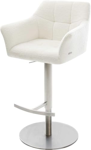 DELIFE Barstuhl Yulo-Flex Drehfuß höhenverstellbar Edelstahl Silberfarben Bouclé Soft Beige