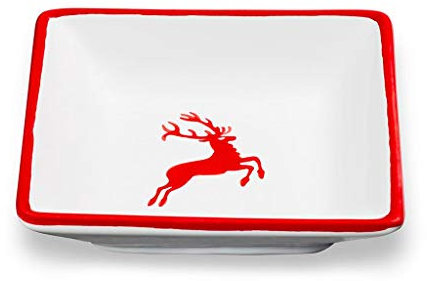 GMUNDNER KERAMIK Snackschale Grösse: l= 11 cm x b= 11 cm x h= 2.8 cm rubinroter Hirsch Geschirr, handgemacht in Österreich