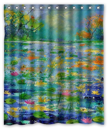 Miss2 Polyester Waterproof Fabric Water Lilies by Claude Monet Custom Shower Curtain Standard Size 60X72