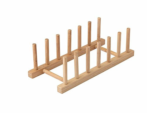 Plate Rack-holder Kitchen Cabinet and Pantry Organizer Rack, 6 Compartments,Pot Lid Holder or bookshelf 11 -inches bamboo
