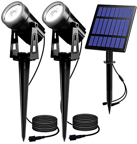 T-SUN Solar Gartenleuchte, 2 Stück Solarstrahler Solarlampen für garten, IP65 Wasserdicht LED Solarlampe mit 2 Helligkeitsstufe, 3 Meter Kabe,Auto-on/off für Bäume,Sträucher,Gartenweg(6000K Kaltweiß)