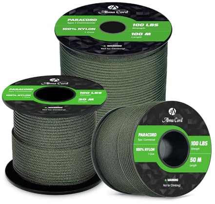 Abma Cord Paracord 2mm 50m 100% Nylon Seil Typ I Schnur mit 1 Kern Allzweckseil - Max. 45kg (100lbs) - Armee Grün