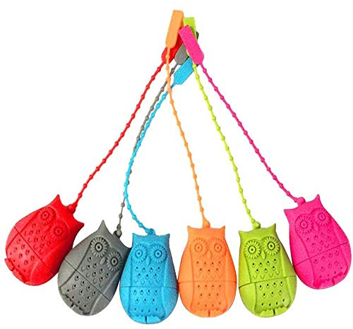 YMZ Teesieb aus Silikon, Motiv: Cartoon-Tiere, Eulenform, Teebereiter für Tee, Kräutertee, Tasse, Teesieb, 6 Stück