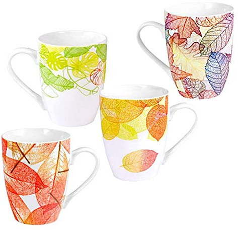 Juego 4 Tazas Cerámica Motivo Hojas Otoñales