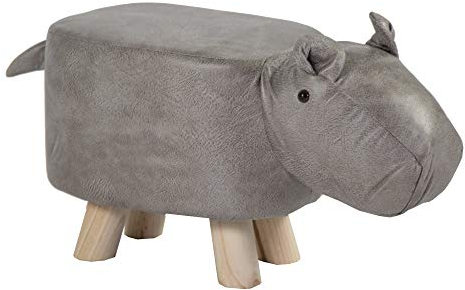 colourliving Kinderhocker Holz Tierhocker Nilpferd Kinderhocker Hocker gepolstert Sitzhocker Hippo (grau)