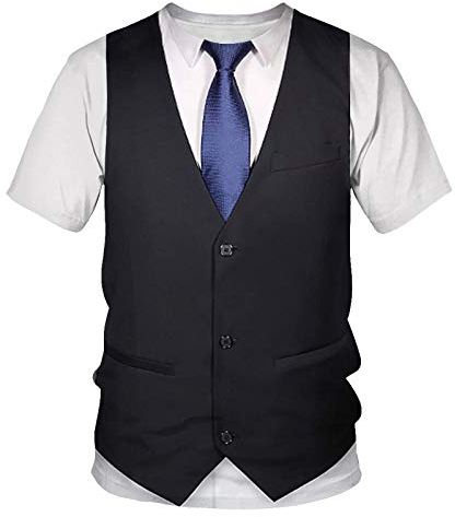 UNDERZY 3D Kurzarm Gefälschte 3D-Anzug Für Männer T-Shirt Mit 3D-Druck-Tuxedo-Fliege Kurzarm Straßenkleidung Gefälschtes Kostüm T-Shirt-T2_L_China