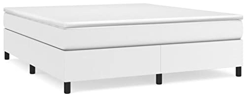 XHNIFBN Boxspringbett 180x200 Kunstleder weiß mit Taschenfederkernmatratze & Topper 25 cm hoch für Schlafzimmer und Gästezimmer