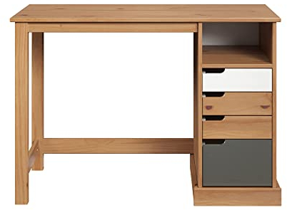 Inter-Furn Büro Schreibtisch Mestre, 108 x 75 x 55 cm Kiefer Honigfarben, Weiß, Grau lackiert Massivholz