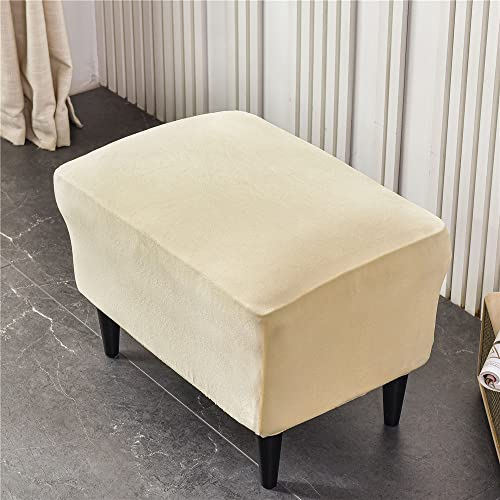 Highdi Ottomane Schonbezug Hockerbezug, Samt Hocker Husse für Fußhocker Rechteckig, Stretch Bezug Ottomane Abdeckung Überzug Hocker Protector Waschbar Hockerabdeckung (Beige,2 Stück)