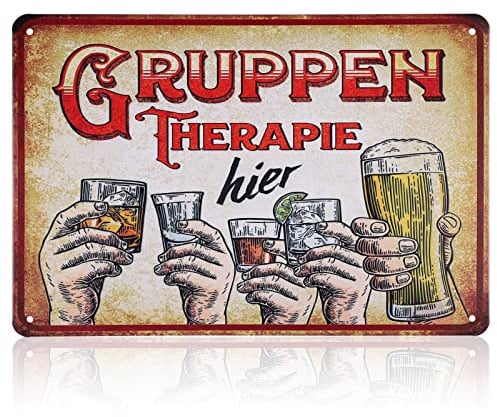 COEKI Bar Blechschild, Blechschilder Retro Deko, GRUPPEN THERAPIE hier, Lustige Bar Schild für Haus, Café-Bar, Club 20x30cm