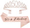 Mikccer Rose Gold 50th Birthday Sash and 50 Birthday Tiara, Rhinestone Crown Headband for 50th Birthday Gifts, 50th Birthday Decoration Party Accessories for Women (De-09)