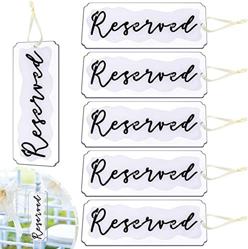 6 Stück Reservierte Schilder für Hochzeitsstühle, Acryl-Tag, Reserviertschilder, hängende Reserviertschilder mit Band für Hochzeit, Stuhl und Restaurant (weiße Schicht, schwarzer Schriftzug)