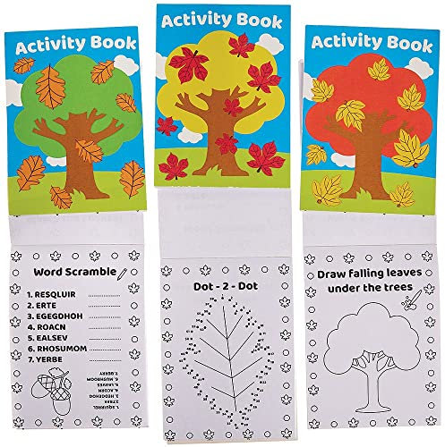 Baker Ross FX193 Herbst Mini Aktivitäten Bücher - 12er Pack, Puzzles und Malen nach Zahlen für Kinder ab 3 Jahren