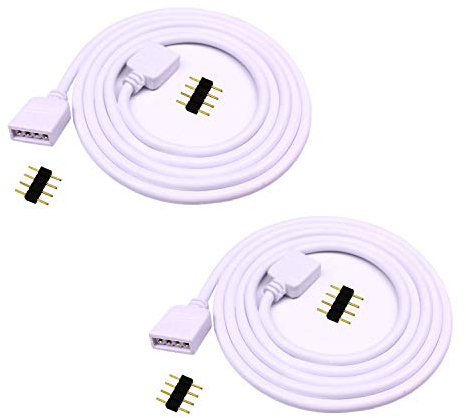 LitaElek 2pcs 3m Cavo di Prolunga Striscia LED RGB Prolunga Nastro LED Cavo Estensione Banda LED 4 Pin LED Strip Extension Cable Estensore Connettore per RGB 5050 3528 2835 LED Strip, Bianco