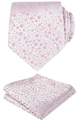 Alizeal Cravate et pochette carrée pour homme avec imprimé floral, 142-Rose clair, taille unique