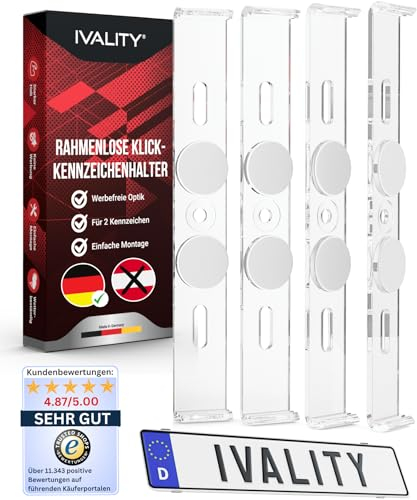 IVALITY® Kennzeichenhalter Rahmenlos - Nummernschildhalterung für 2X deutsche Kennzeichen, Universal Nummernschildhalter, Kfz Kennzeichen-Halterung, 100% legal und Made in Germany…