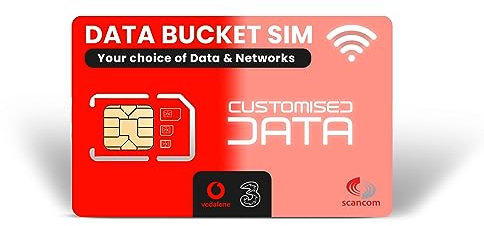Scancom Erstellen Sie Ihre eigene SIM-Karte mit Daten - wählen Sie die Dateneimer-Kombination zwischen EE, Three, O2 und Vodafone (Three und Vodafone, 200GB)