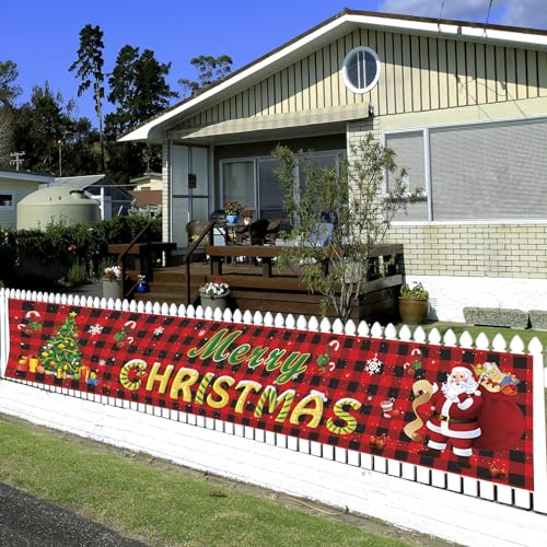 Garten Tür Banner Weihnachtsdeko - Hängende Rote Merry Christmas Flagge im Freien - Weihnachts Dekoration Aussen (250*48cm)
