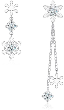 Deyanse Orecchini pendenti a forma di fiocco di neve, in argento Sterling 925, a forma di goccia, ipoallergenici, con zirconi, lunghi orecchini a forma di fiocco di neve