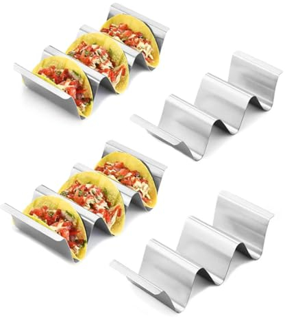 Anicy 4 Stück Taco Halter - Taco Ständer mit Griffen, Wellenform Metall Taco Rack Taco Tabletts Küche Gadget für Tacos Sandwiches Würste behalter