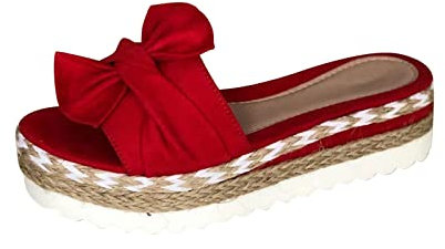 Sandali di Paglia Donna con Zeppa e Plateau Estivi Bohamia Ciabbate da Spiaggia Vacanze Sandali Punta Aperta con Fiocco Comodi e Traspirante Sandali in Corda di Canapa Spessa Suole