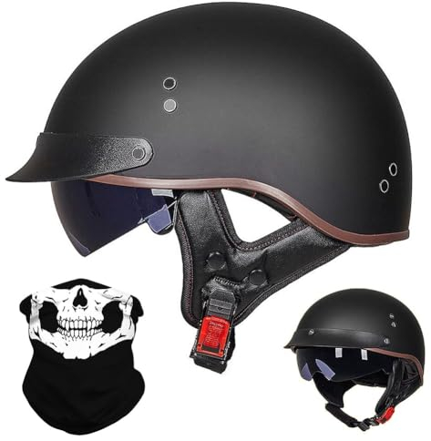 ACLFFSHOP German Style Vintage Motorcycle Jet Helmet, ECE Approved Open Face Motorbike Helmet, Retro Half Helmet, with Sun Visor and Removable inner, for Adult Men Women M~XXL
