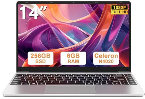 bvate Ordinateur Portable 256Go Soutien Extension SSD 1To Pc Portable 14 Win11 Celeron N4020 2.4G+5G WiFi Mini HDMI Souris sans Fil & AZERTY Membrane du Clavier-Argent