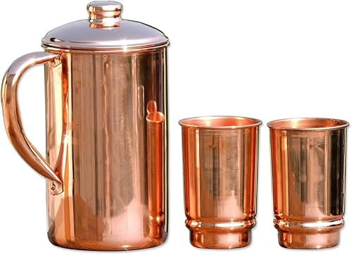 Copper Pitcher and 2 Tumblers for Ayurveda Health Benefit | Pure Water Jug With Tumbler Set