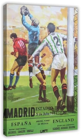 ahnld Poster vintage original sur toile Motif Coupe du monde de football 1982 Angleterre Espagne Décoration murale pour salon chambre 30 x 45 cm