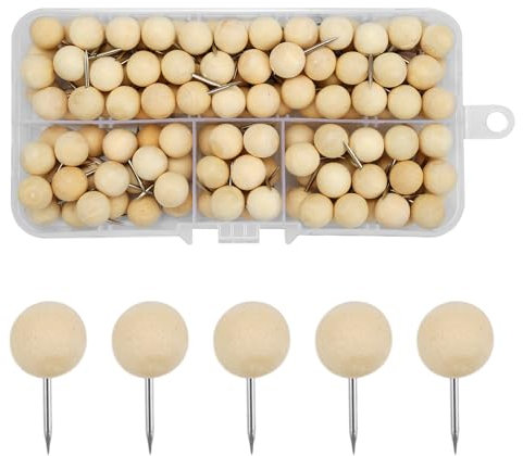 130 Stück Pinnadeln Holz, Reißzwecken-Clips aus Holz, Pinnwandnadeln, Pins für Pinnwand, Reißzwecken mit Holzklammern, Heftzwecken, Pinnwand Nadeln für Korkplatte, Landkarte, Fotos, Handwerke