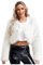 Jugaoge Damen Modische Kunstpelz Bolero Kurze Langarm Cropped Top Flauschige Jacke Open Front Komplett Gefüttert Kurze Strickjacke Cardigen Outerwear Weiß L