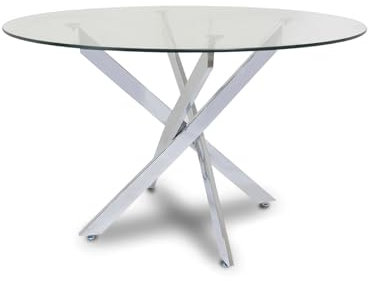 S & S Saldos y Stocks Mesa Redonda de Cristal Templado 120cm DT. Comedor o Cocina, Gris