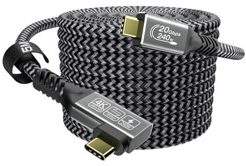 CAKOBLE Cavo USB Type-C, 240W USB 3.2 Gen2 20 Gbps Tipo C Ricarica Rapida,5K@60Hz Cavo USBC Video Compatibilità Thunderbolt 4/3 Per iPhone 15 (5 metri)