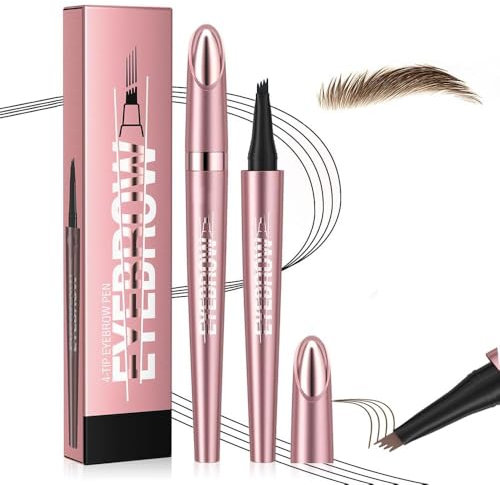 2024 Neu Augenbrauenstift Wasserfest, 3D Microblading Augenbrauenstift mit 4 Gabelspitzen Applikator, Langanhaltenden Magischer Eyebrow Pen (Dunkelbraun)