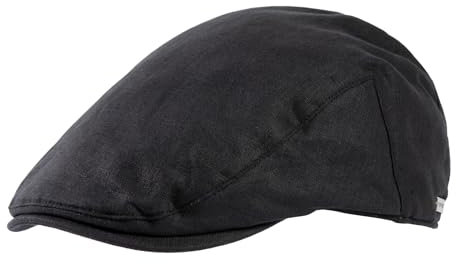 TOP-EX 100% Leinen Schiebermütze Herren Baskenmütze Mütze UPF 50 Sonnenschutz Sonnenhut Sommer Schirmmuetze Newsboy Cap Schwarz M/L