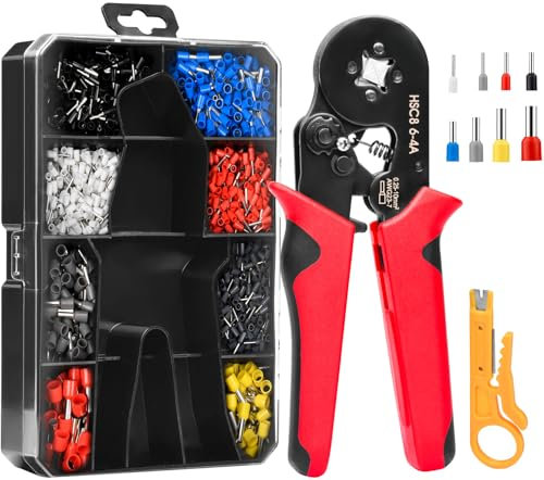 SHUNNBUY Ferrule Crimping Tool Kit, 0.25-10mm² Self Adjustable Ratchet Crimping Tool Kit with 1200pcs Wire Terminals