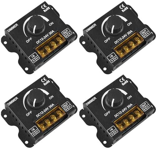 4 Stück LED Dimmer DC 12V 24V für LED Streifen, 30A 12V Dimmer PWM LED Dimmschalter, Dimmerknopf zum Einstellen der Helligkeit, Helligkeitsregler für Lichtband